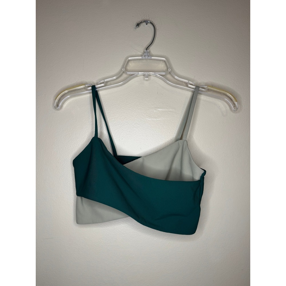 Wilo The Label Ribbed Asymmetric Crop Top Green Sage Two Tone Medium